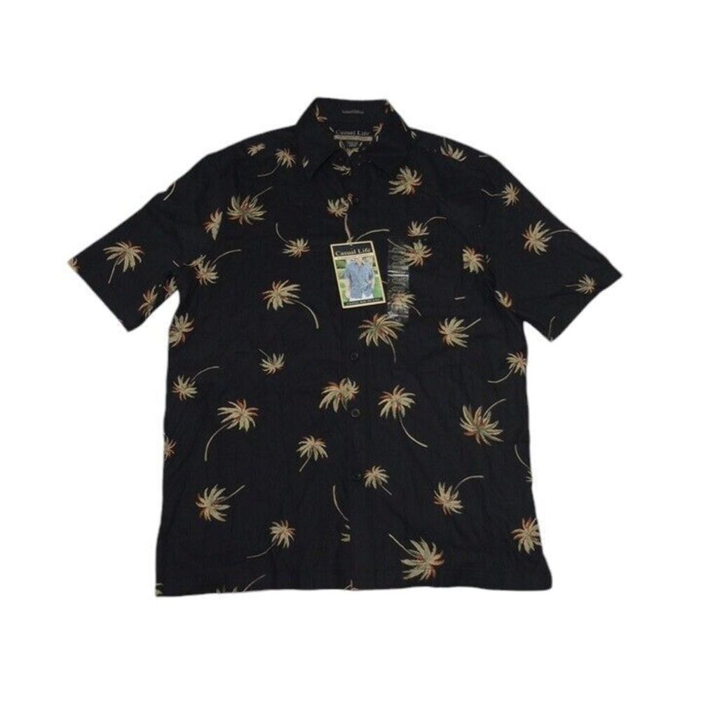Casual Life Men's Medium Hawaiian Shirt New With‎ Tags Black Palm Trees